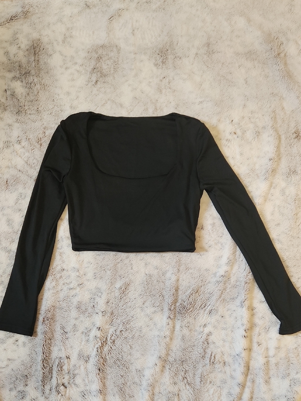 Women's Satin Black Long-Sleeve Crop Top